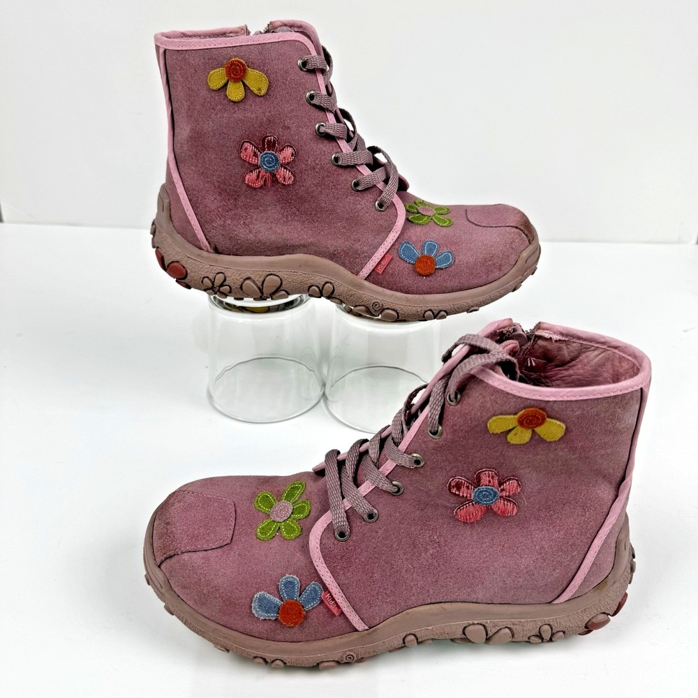 Kidcore Y2K Lace Up Boot Sneaker Shoe Women 6.5 EU 37 Pink Lug Sole Fairy Floral